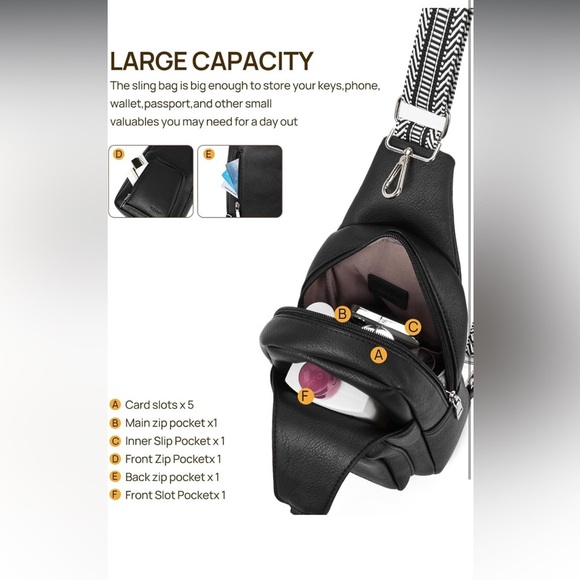 Black Crossbody Bag with Patterned Strap - Picture 6 of 6